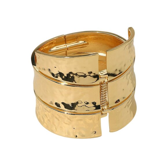 Tigerstars Bold Gold Wide Textured Metal Hinged Bangle Bracelet - Picture 2 of 3